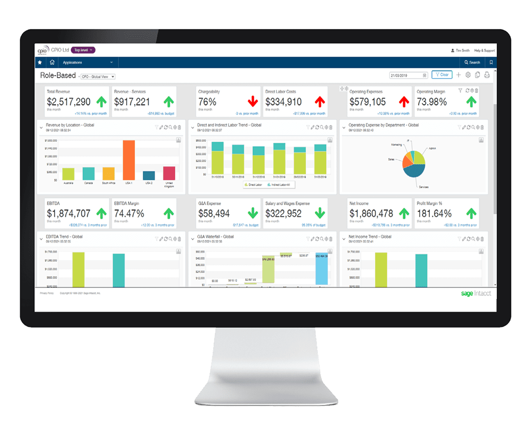 Sage Intacct dashboards and reporting screenshot