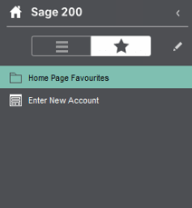 A screenshot of a Sage 200 showing the where the favourites menu can be located.