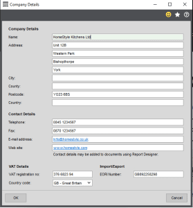 A screenshot of how to enter or update a company address in Sage 200.